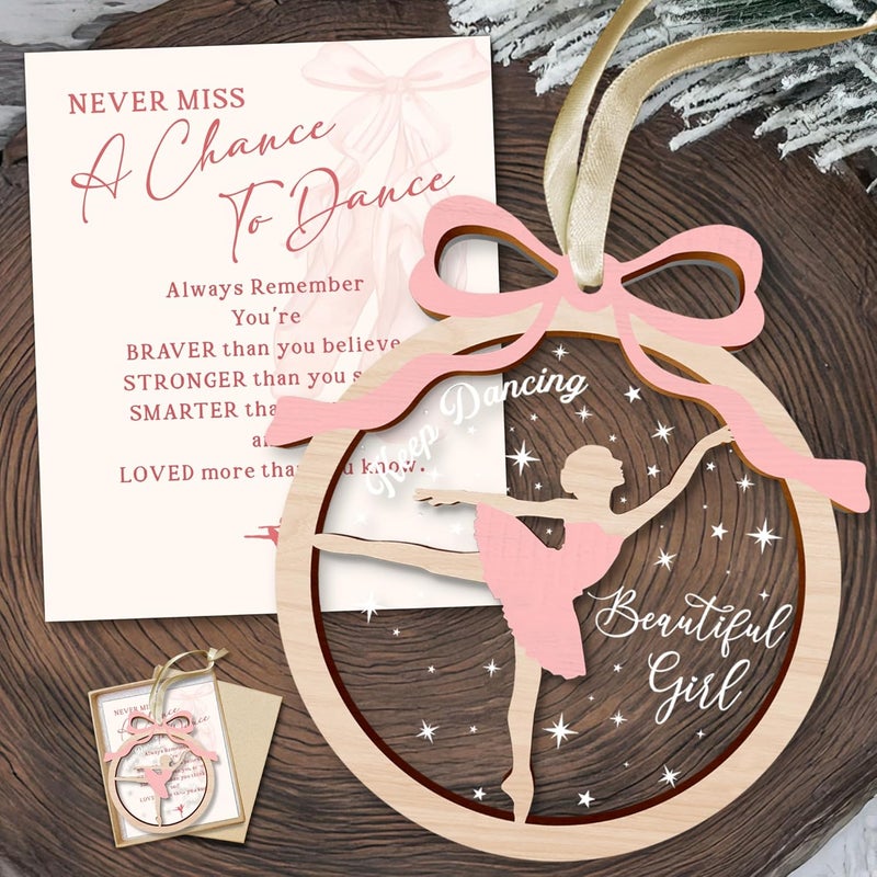 MAPDTWO Ballerina Ornament - Ballerina Ornaments for Christmas Tree - Dance Ornament - Ballet Gifts for Girls, Kids - Ballet Dancer Gifts - Wood & Acrylic Christmas Ornament 2025 with Card - Image 1